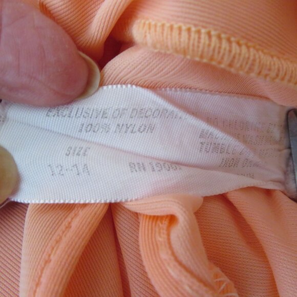 Vintage Full Length Nylon Nightgown Womens M Peach Sleeveless Sheer Front Panel - Picture 9 of 10